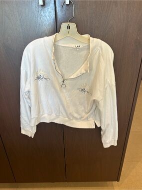 LNA White Half-Zip Embroidered Crew Sweatshirt